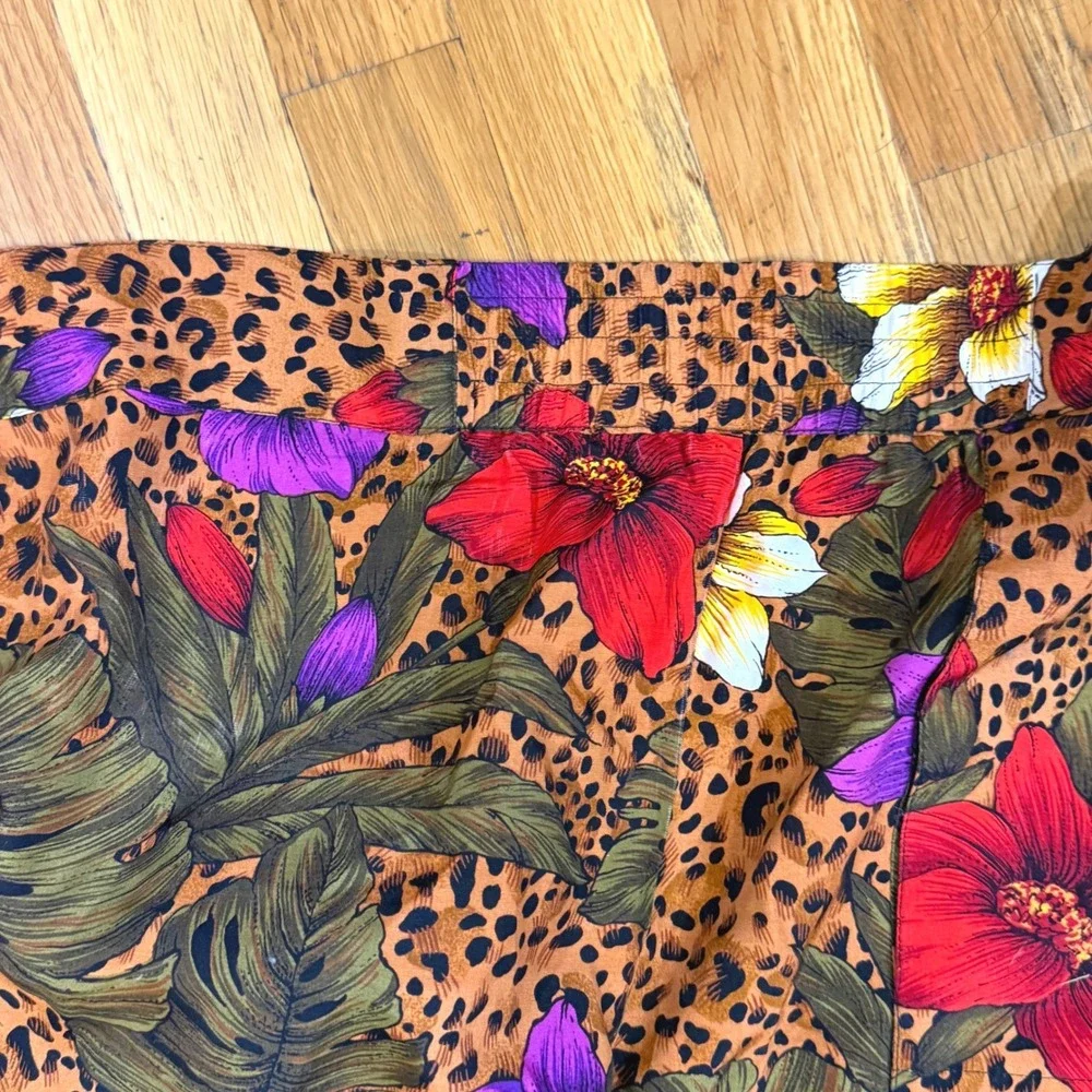 SK & Company Vintage‎ Leopard Floral Rayon Tie Neck Button Up Jacket Womens 10